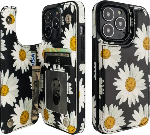 Miniatura 38 de HAOPINSH para iPhone 13 Estuche tipo cartera con tarjetero, patrón de leopardo blanco y guepardo, funda con tapa trasera para mujer y niña, ranuras