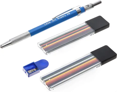 Miniatura 10 de Leda Art Supply - Juego de lápices mecánicos con 12 unidades 5B con grafito de repuesto y tajador para dibujos perfectos