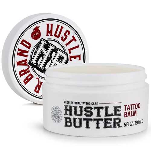 Hustle Butter Tattoo Aftercare - Bálsamo para tatuajes de 5 onzas, cura + protege nuevos tatuajes y rejuvenece los tatuajes más antiguos, crema 100%