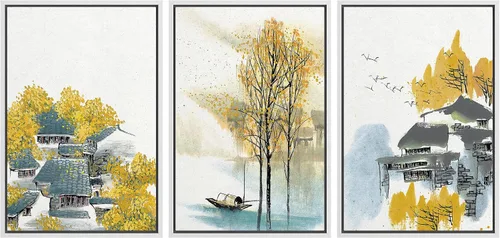 Miniatura 40 de NWT Juego de Arte de Pared de Lienzo Enmarcado Bosque Blanco y Negro Reflejo de Lago Paisaje Naturaleza Vida Silvestre Arte de Fotografía Rústico