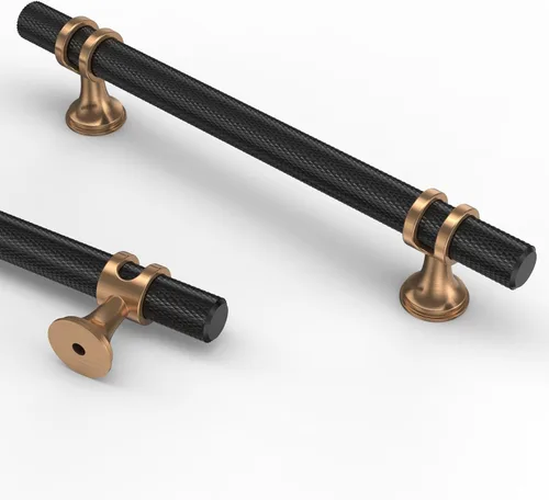 Miniatura 24 de Asidrama - Paquete de 10 manijas para gabinete de cocina de 3 pulgadas (76mm) de color negro mate y bronce champán, tiradores para gabinete