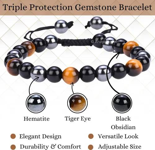 Miniatura 261 de Adjustable Crystal Bracelet – Gemstone Bead Bracelet with Adjustable Macrame String – Chic Gemstone Bracelet for Men and Women – 8mm Round Healing