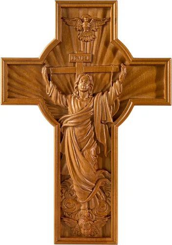 Miniatura 11 de BGCOPPER Cruz de pared de Jesús, crucifijo de madera hecha a mano para decoración de pared para el hogar, habitación navideña, regalo de Navidad