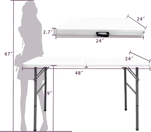Miniatura 3 de Mesa plegable de 4 pies, mesas portátiles de plástico para comedor, fiestas, tarjetas, picnic, camping, granito, blanco