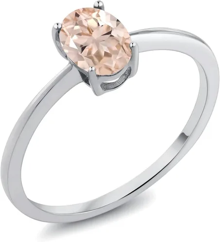 Miniatura 100 de Gem Stone King Anillo de compromiso solitario con piedra preciosa de oro blanco de 10 quilates, ovalado, 0.27 x 0.19 pulgadas, anillo de promesa