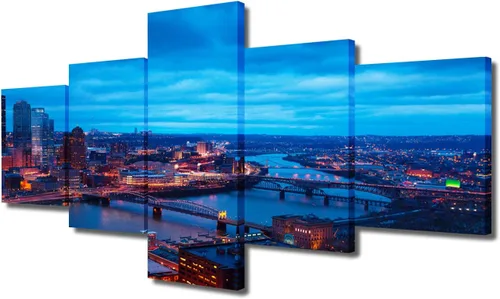 Miniatura 114 de TUMOVO Fotos en lienzo de Estados Unidos, Cincinnati, Ohio, Skyline at Dusk para tu sala de estar, impresiones de paisaje urbano de rascacielos