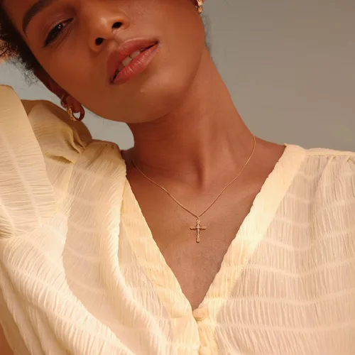 Miniatura 109 de Fettero - Collar con dije de cruz de fe, chapado en oro de 14 K, cadena fina, minimalista, simple, pequeña, para oración, regalo de joyería religiosa