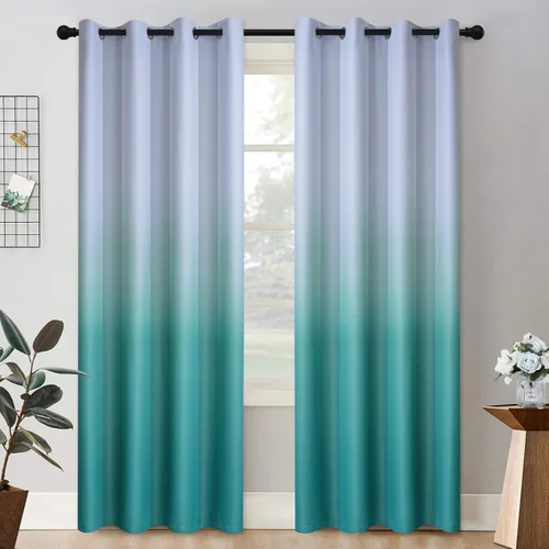 Miniatura 75 de COSVIYA Cortinas 100% Opacas Azul Degradado con Lazos Ajustables para Cocina Aislamiento Térmico Oscurecimiento de Habitación Cenefa con Bolsillo
