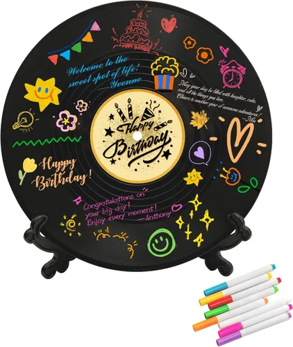 Disco de vinilo Decoraciones de feliz cumpleaños Libro de invitados alternativos, decoración de feliz cumpleaños, suministros de fiesta, regalos,