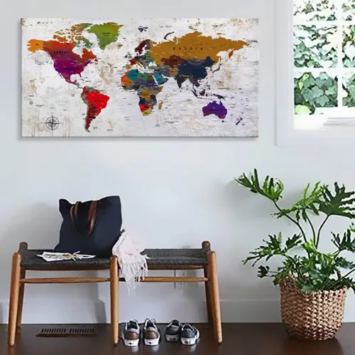Miniatura 4 de ZEYDRT Lienzo decorativo para pared, mapa de pared, para oficina, sala de estar, decoración del hogar, mapa mundial, lienzo, decoración de pared