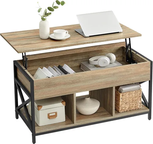 Miniatura 14 de VASAGLE Mesa de Centro con Tapa Elevable, Mesa de Café Elevable con Estante de Almacenamiento, Compartimentos Ocultos y Tapa Elevable, para Sala