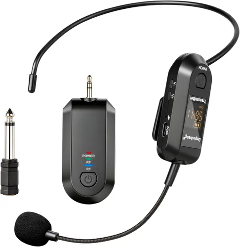 Depusheng Auriculares de micrófono inalámbrico 2.4G, Lavalier y micrófono de mano rango de 160 pies, con enchufe de 1/8 y 1/4 pulgadas para sistema