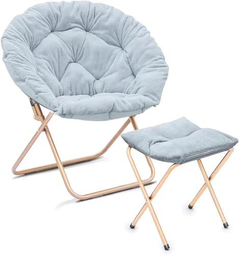 Miniatura 30 de Cómoda silla con platillo, silla de sala de estar, silla plegable acolchada suave de piel sintética, cómoda silla cuadrada de luna para sala