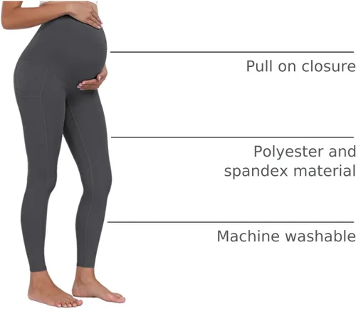 Miniatura 21 de WHOUARE Leggings de maternidad sobre el vientre con bolsillos para mujer, cintura alta, entrenamiento, pantalones de yoga