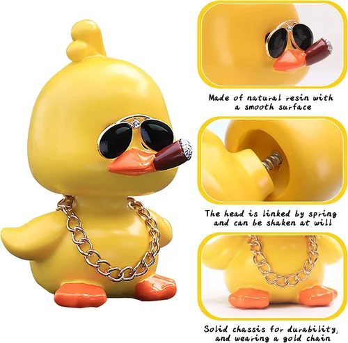 Miniatura 3 de wonuu Lindos adornos de pato amarillo para coche, decoraciones de tablero de instrumentos de coche, muñeca de cabeza sacudida De pie amarillo