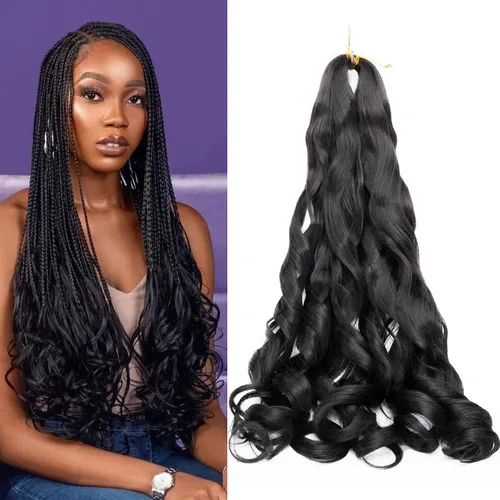 Miniatura 13 de Paquete de 8 paquetes de cabello trenzado francés, 18 pulgadas, cabello de ganchillo en espiral ondulado suelto para mujeres negras, preestirado