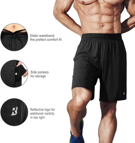 Miniatura 4 de Roadbox Pantalones cortos de entrenamiento para hombre, atléticos, gimnasio, correr, baloncesto, 7 pulgadas, con bolsillo, para deportes de fitness