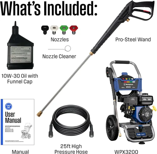 Miniatura 6 de Westinghouse WPX3200 - Lavadora de presión a gas, 3200 PSI y 2.5 Max GPM, tanque de jabón a bordo, pistola de pulverización y varilla, juego de 5