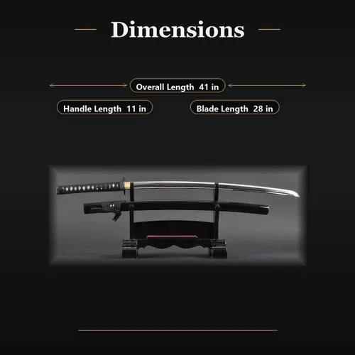 Miniatura 6 de Handmade Sword - Espada Katana de entrenamiento Iaido sin afilar de acero inoxidable, hecha a mano, espada completa, vaina negra