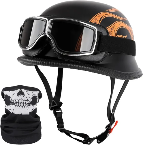 Miniatura 11 de Casco de motocicleta de estilo alemán, aprobado por DOT, para adultos, hombres y mujeres, casco de media carcasa con gafas, para bicicleta de calle