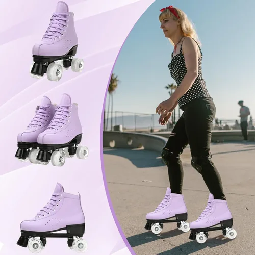 Miniatura 7 de YYW Patines clásicos de doble fila para mujeres y niñas, patines de ruedas de piel sintética de alta calidad, para interiores y exteriores