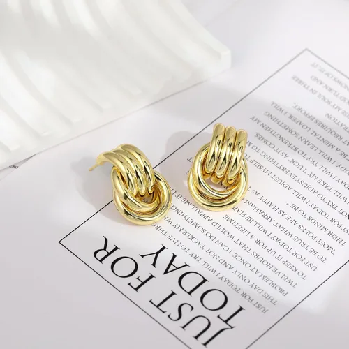 Miniatura 6 de Aretes gruesos de nudo dorado para mujer, aretes de eslabones largos con diseño geométrico de oro y plata