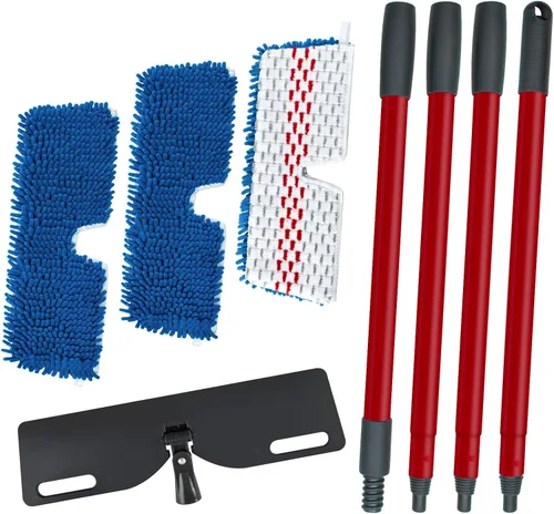 Trapeadores de microfibra para limpieza de suelos, trapeador plano para uso húmedo y seco, trapeador de polvo para suelos de madera dura con 3