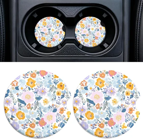 Miniatura 28 de Paquete de 2 posavasos de cerámica para portavasos de automóvil, 2.56 pulgadas, antideslizantes, absorbentes, con base de corcho y muesca