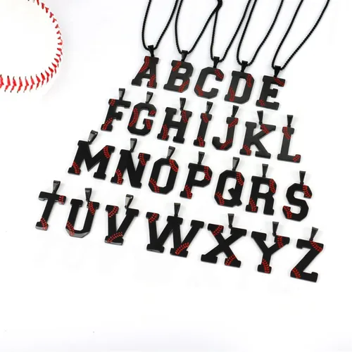 Miniatura 6 de Collar con inicial de béisbol para niños y hombres, collares de letra A-Z, cadena de acero inoxidable con accesorios, dije deportivo, regalo