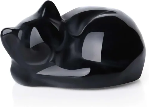 LAIDANLA Estatua de gato dormido de obsidiana negra, cristales curativos tallados a mano, bonita escultura de figura de gatito de 1.6 pulgadas,