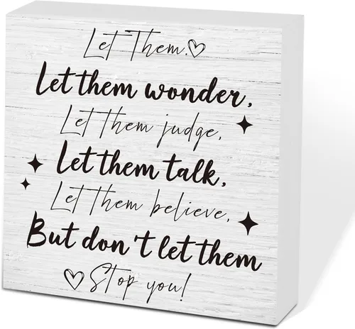 Miniatura 7 de Letrero de caja de madera Let Them de 5 x 5 pulgadas, letrero de escritorio estilo granja Boss Lady decoración de cubículo de oficina, accesorios