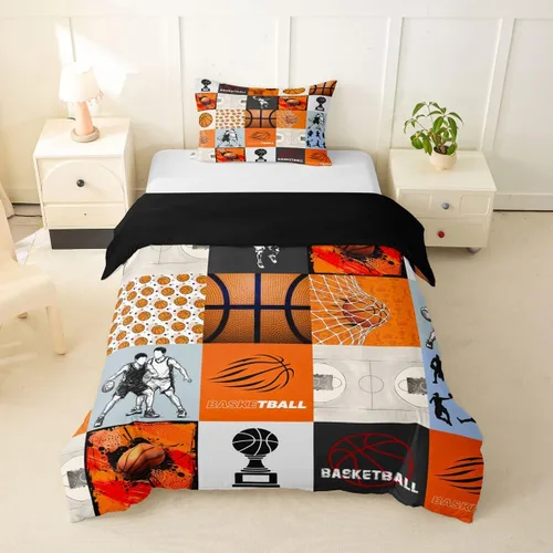 Miniatura 39 de Erosebridal Sports Duvet Cover Football Patchwork Bedding Sets, Geometric Ball Pattern Bed Cover Rugby Game Bed Set Twin