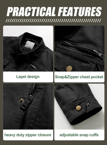 Miniatura 5 de Pursky Chaqueta de lona de algodón militar casual para hombre con capucha desmontable