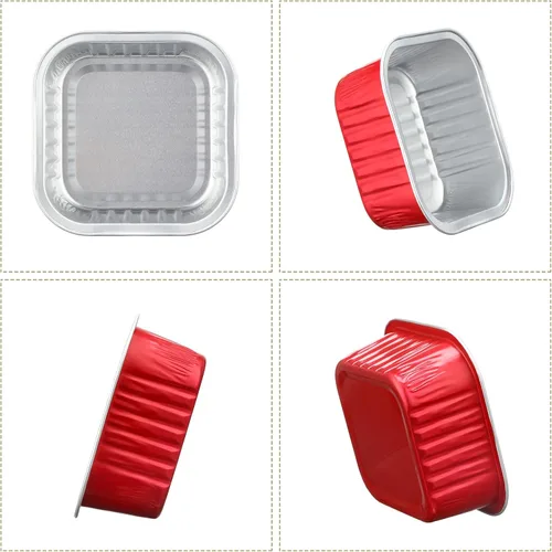 Miniatura 4 de Mimorou 100 piezas de mini tazas cuadradas rojas para hornear con tapas, papel de aluminio de 5 onzas, moldes desechables para magdalenas, postres