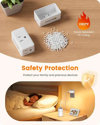 Miniatura 6 de LENCENT Adaptador de salida de 2 clavijas a 3 clavijas, extensor de enchufe de pared, enchufe de pared múltiple con 3 salidas de CA, expansor