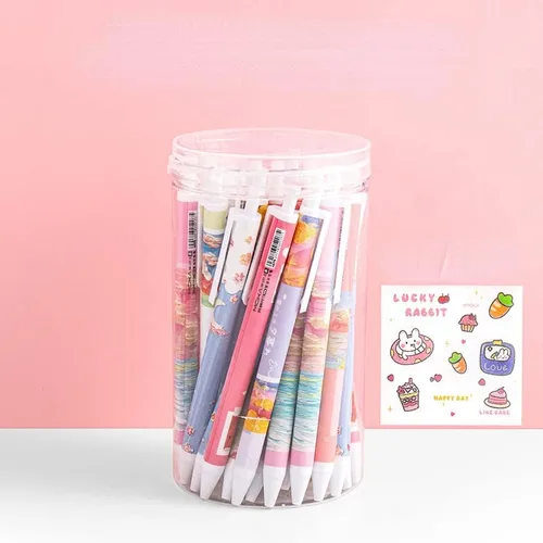 30 bolígrafos Kawaii con calcomanías, bonitos bolígrafos de gel retráctiles, punta bala, suministros escolares estéticos estacionarios para la