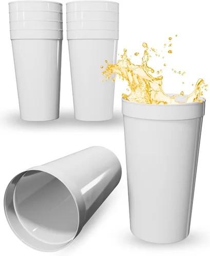 Miniatura 78 de PartyPrints Paquete de 100 vasos de plástico en blanco reutilizables de 10 a 12 onzas, vasos de estadio a granel, sin BPA, aptos para lavavajillas