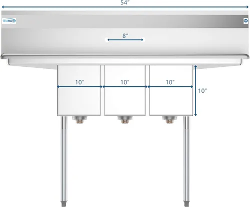 Miniatura 5 de KoolMore - SC101410-12B3 Fregadero de cocina comercial de acero inoxidable NSF de 3 compartimentos con escurraderos derecho e izquierdo