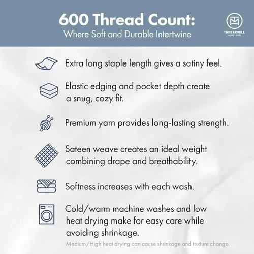 Miniatura 3 de Threadmill Sábanas de Algodón 100% para Cama Tamaño Full - Juego de Sábanas Full de 600 Hilos con Bolsillo Profundo de 16" - Tejido Satén a Rayas