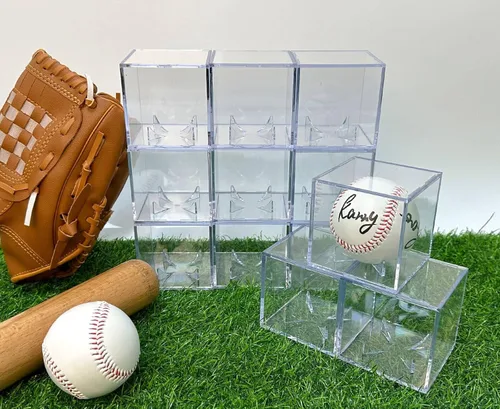 Miniatura 6 de Paquete de 8 cajas de exhibición de béisbol - Soporte de béisbol cuadrado de acrílico con protección UV, cajas de exhibición de béisbol