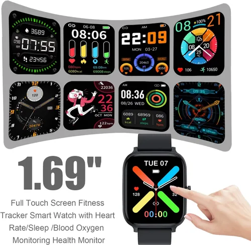 Miniatura 2 de Reloj inteligente para hombres y mujeres, compatible con iPhone, Samsung, teléfono Android, pantalla táctil completa de 1.83 pulgadas, IP68, Negro
