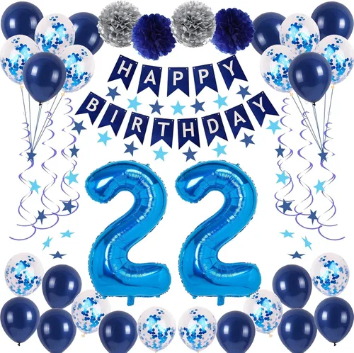 Miniatura 14 de Decoraciones de fiesta de cumpleaños azul número 12 para niños y niñas, suministros de globos de feliz cumpleaños 12 con pancarta de feliz Azul-a-31