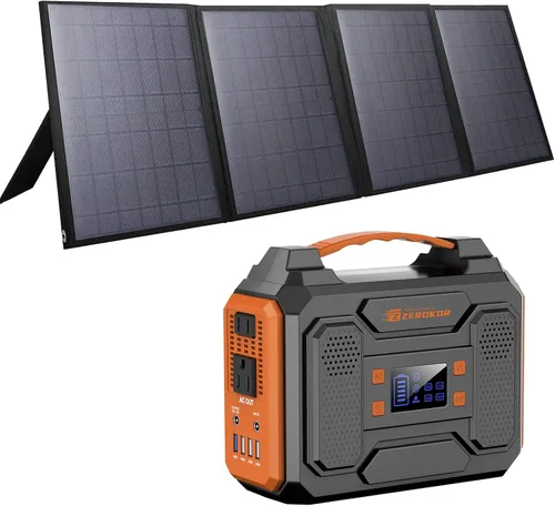 ZeroKor Generador Solar con Panel, Estación de Energía Portátil de 300W con Panel Solar de 40W, Generador Eléctrico de Onda Senoidal Pura de 110V