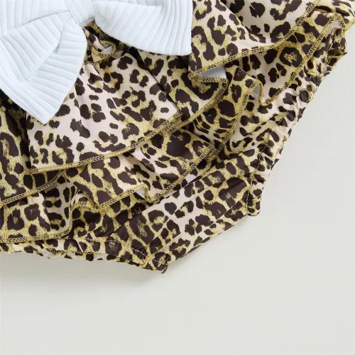 Miniatura 8 de Conjunto de 2 piezas para bebé recién nacida con estampado de leopardo, camiseta sin mangas con estampado de corazón+pantalones cortos tutú