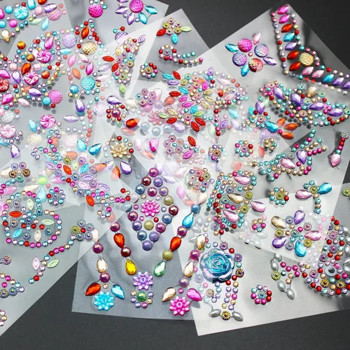 Miniatura 2 de 14 hojas de calcomanías de diamantes de imitación, joyas y gemas autoadhesivas para manualidades, álbumes de recortes, multicolor, acrílico