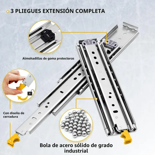 Miniatura 5 de YENUO Guías de Cajón de Alta Resistencia con Candado 12 14 16 18 20 22 24 26 28 30 32 34 36 38 40 44 48 52 56 60 Pulgadas de Extensión Completa