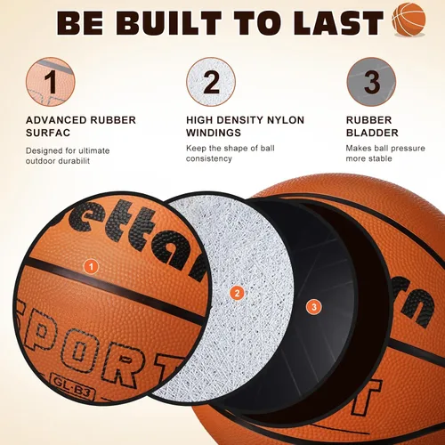 Miniatura 2 de Wettarn Rubber Training Basketball with Pump Street Ball Made for Teens Adults Indoor and Outdoor Game Gym Training Competition Basketball