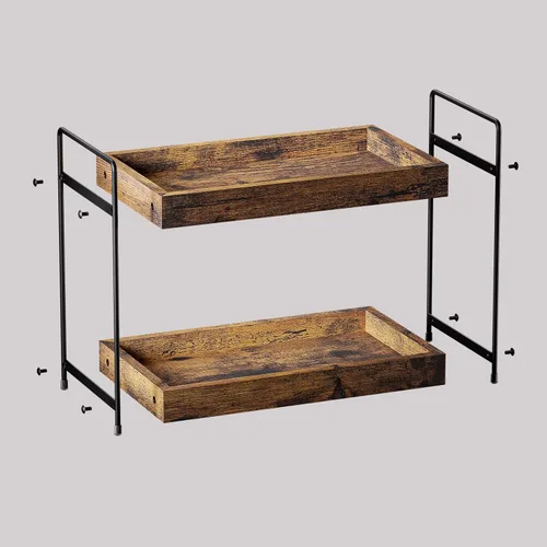 Miniatura 4 de Organizador de encimera de baño de 2 niveles, estante de especias de madera para encimera de cocina, organizador de maquillaje cosmético de tocador