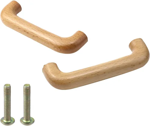 Miniatura 3 de 4 tiradores de madera con revestimiento transparente de madera en forma de puente para armarios de cocina, muebles, aparador, armario, cajón, pomos
