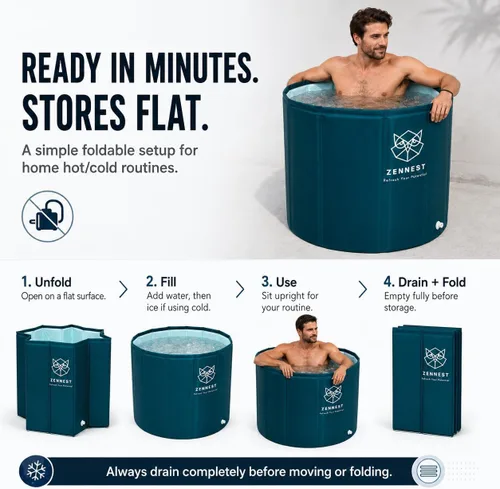 Miniatura 5 de Bañera portátil plegable para adultos – Inmersión caliente y fría 2 en 1, Bañera plegable para adultos de gran capacidad de 105 galones, Tina